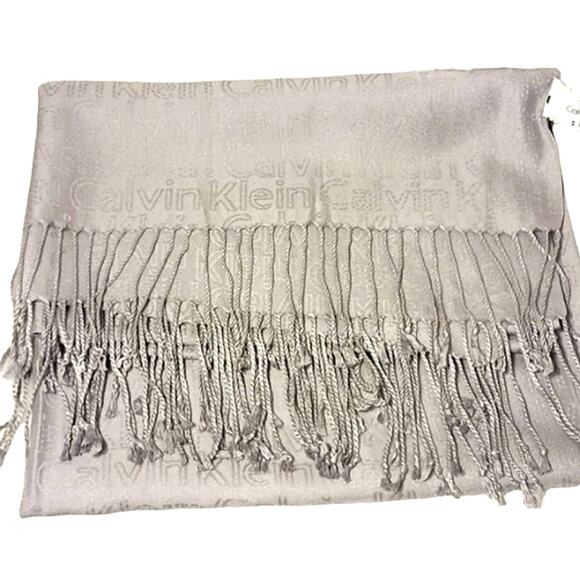 CALVIN KLEIN Letters SILVER GRAY Luxury Shoulder Wrap Shawl EXTRA LARGE - Picture 1 of 13